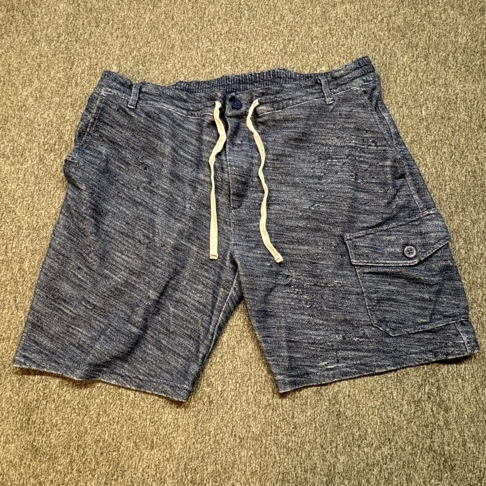Johnnie-O Hangin Out Mens XL Blue Heathered Knit Cargo Shorts Elastic Waist Draw